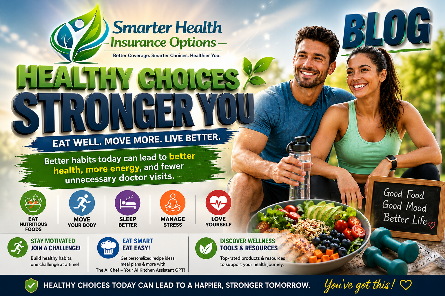 Smarter Health Insurance Options blog hero banner for healthy living tips, product reviews, and wellness resources